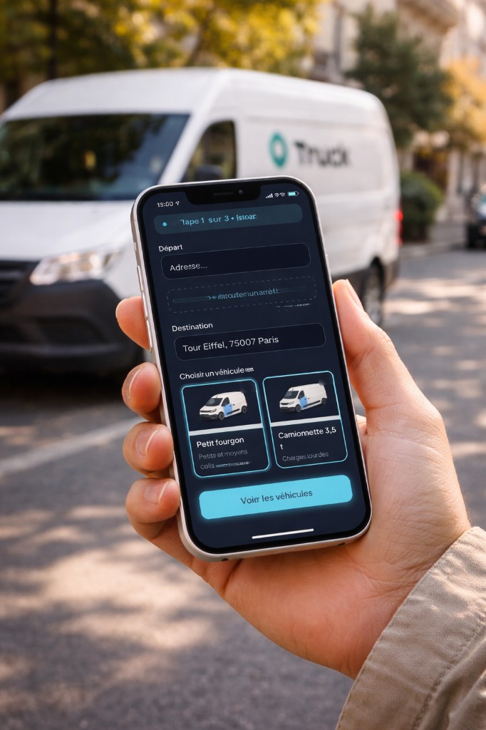 Interface Truck : départ, destination, choix du véhicule